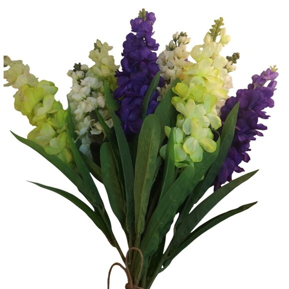 Artificial Snapdragon Bouquet 3 Stems Each Color Purple White Yellow Faux Floral - Picture 3 of 13